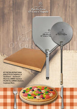 Carica l'immagine nel visualizzatore di Gallery, KIT PALE PER PIZZA - PIETRA REFRATTARIA + 1 PALA ALLUMINIO 33x33 +1 PALINO ACCIAIO 22 CM LUNGHEZZA TOT. 65 CM