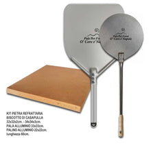 Carica l'immagine nel visualizzatore di Gallery, KIT PALE PER PIZZA - PIETRA REFRATTARIA + 1 PALA ALLUMINIO 33x33 +1 PALINO ACCIAIO 22 CM LUNGHEZZA TOT. 65 CM