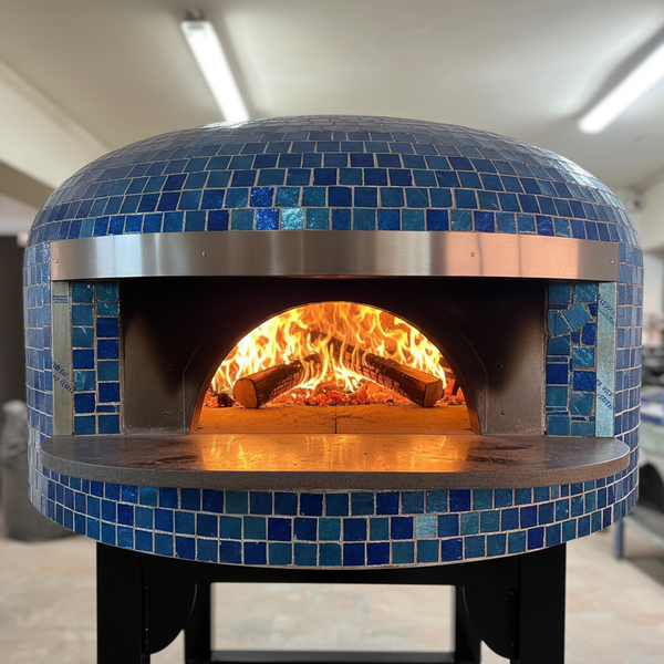Close-up forno blu con fuoco