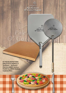 Pizza-Schäler-Set – Feuerfester Stein + 1 Aluminium-Schäler 33 x 33 + 1 Stahl-Schäler mit einer Gesamtlänge von 22 cm 65CM